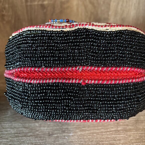 MARY FRANCES Red Check Floral Beaded Handbag NWOT - Picture 5 of 6